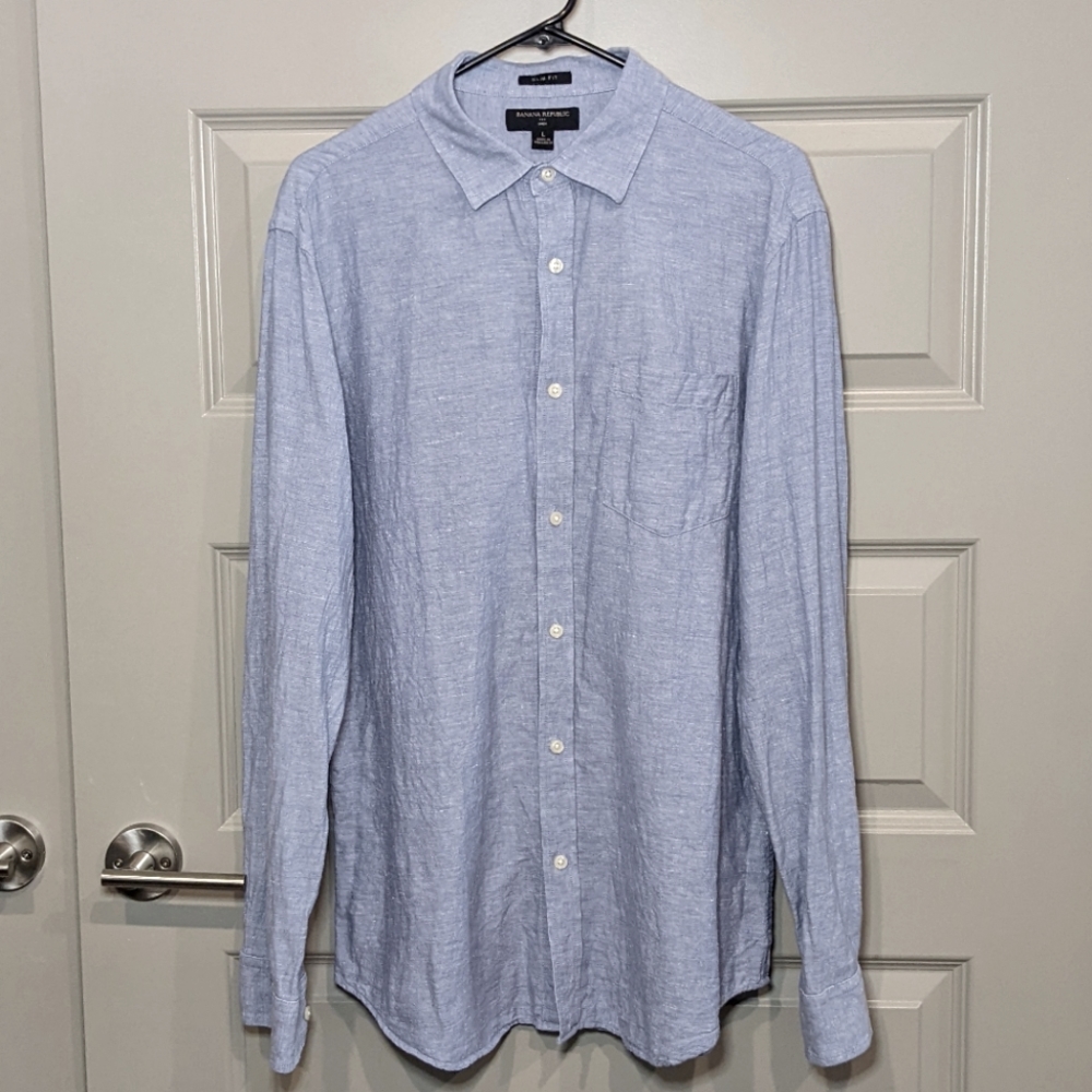 Banana Republic Slim Fit Linen Long Sleeve Button-down Shirt